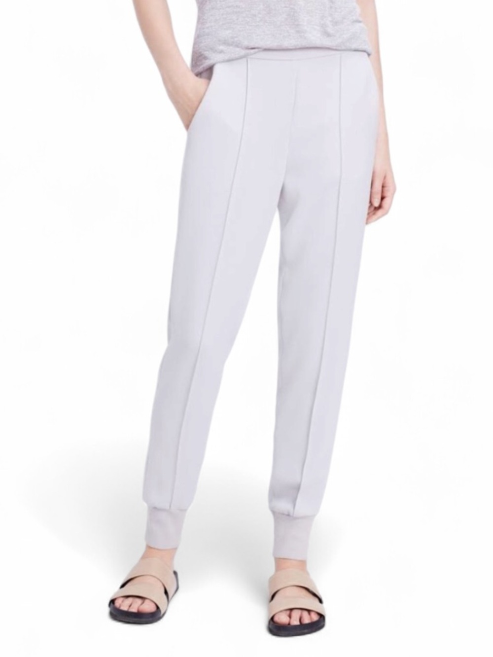 Vince Light Gray Pin Tuck Pull-On Jogger Pants With Ankle Cuffs Women’s Size M